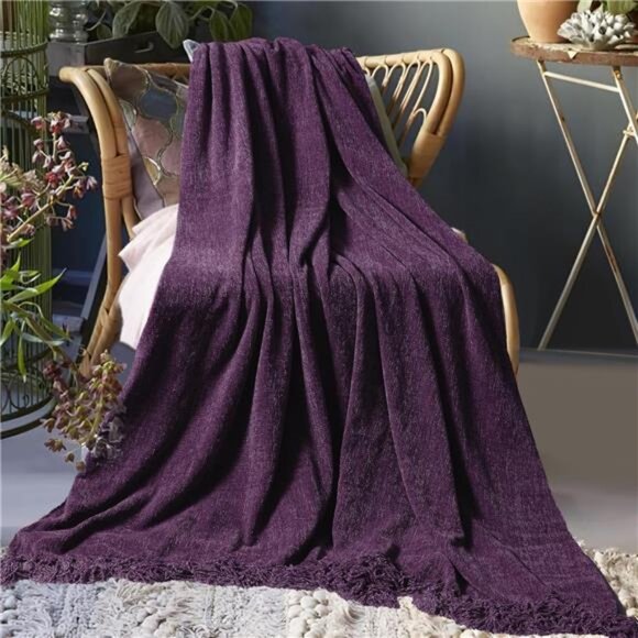 Chenille Throw Blanket 50x60 Soft Cozy Fringe Tassel Decorative Couch Bed Blanke - Picture 2 of 7